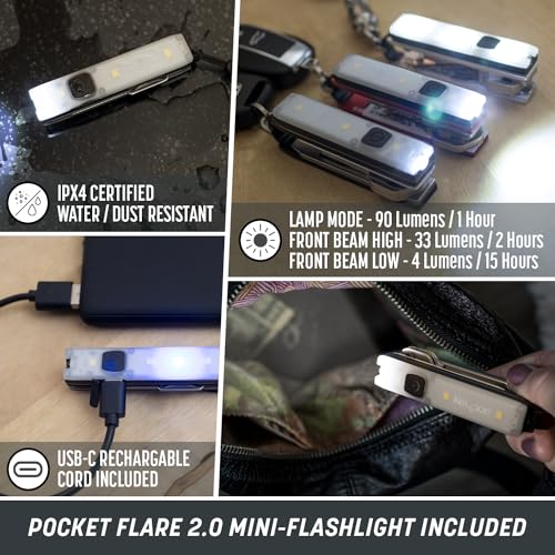 EDC Key Organizer Bundle - Compact Key Holder + Mini-Flashlight + 10-in-1 Keychain Multitool + Lost & Found - Premium Pock...