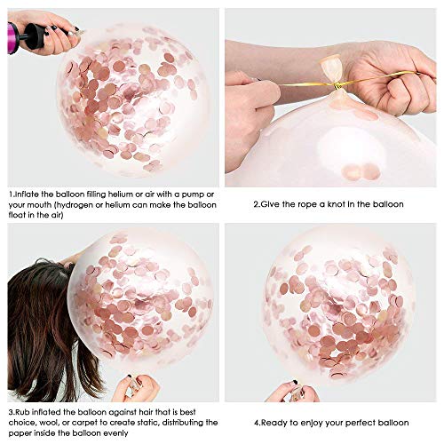 Rose Gold Confetti Latex Balloons, 60 Pack White Balloons 12 Inch with Gold Ribbon for Birthday Party, Wedding, Bridal Sho...