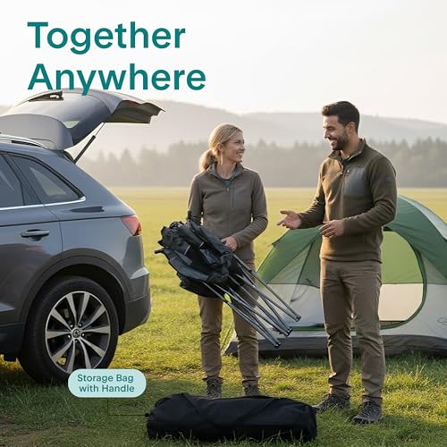 Camping Loveseat for Couples, Friends & Families, Double Camping Chair, Foldable Two Person Camping Chair for Campfire Nig...