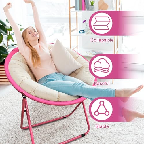 CAMP SOLUTIONS Bungee Chair Portable Foldable, Dish Chair Bunjo Game Chair for Outdoor and Indoor and Camping and BBQ (Pink)
