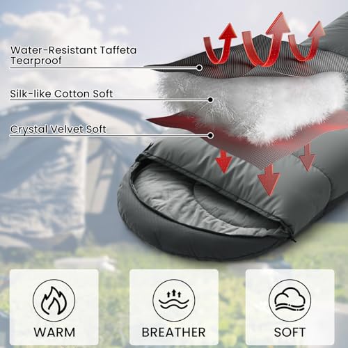ASHOMELI Camping Sleeping Bags for Adults - 4 Season Warm & Cool Weather - Summer, Spring, Fall, Winter, Lightweight, Wate...
