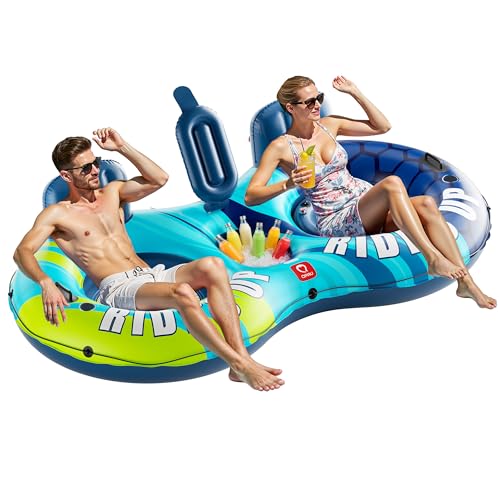 QPAU Inflatable Double River Tube, 2 Person 660lb Capacity, Puncture-Resistant 93" Sturdy Heavy Duty River Float, River Ra...