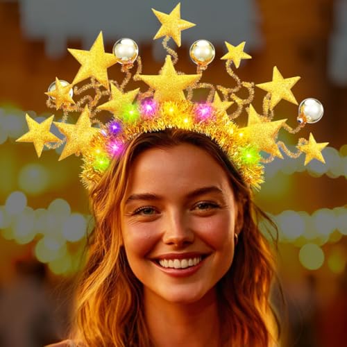 JAKAWIN Light Up Star Crown Headband Glowing Headpiece Led Rave Costume Hair Accessories for Women