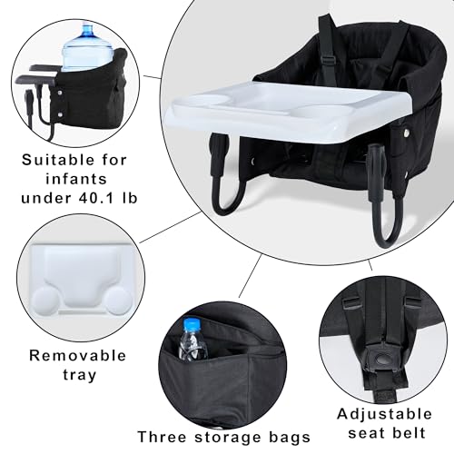 Portable Hook On High Chair with Tray for Babies & Toddlers, 6-36 Months, Collapsible Design, Fits Tables 0.8" to 3.5" Thi...