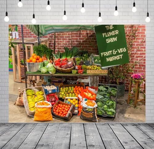 CORFOTO Grocery Store Fruits Backdrop 5x3ft Fresh Fruit Shelves Organic Food Vegetables Photography Background for Farm Ma...