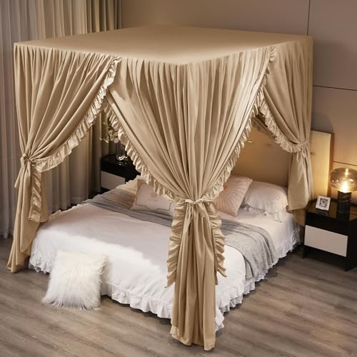 Mengersi Canopy Bed Curtains Queen Size,Royal Breathable Private Space-Elegant Bed Curtains Bedroom Decor for Adults,Champ...