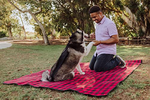 Mickey Mouse - Blanket Tote Outdoor Picnic Blanket, (Red & Black Buffalo Plaid Pattern)