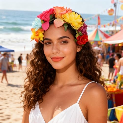 hhdatc Mexican Rose Flower Crown Headband Independence Day Rose Flower Headpiece for Day of the Dead Halloween Costume Acc...