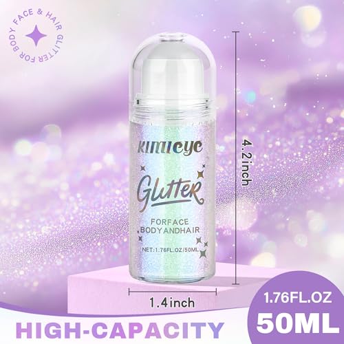 Roll-on Face Body Glitter Gel for Women, 1.69oz Large Capacity Holographic Color Changing Glitter Gel Shimmer Makeup for S...