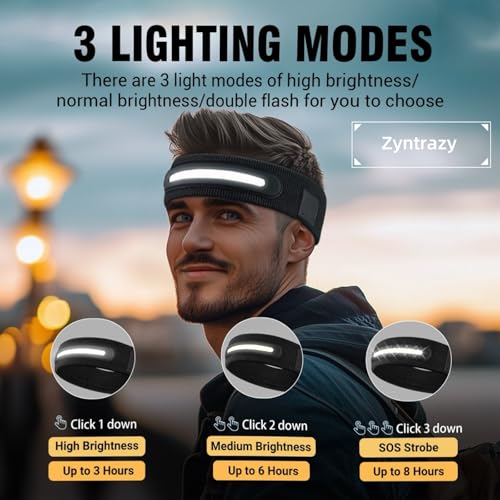 Zyntrazy LED Sports Headband, 3 Light Modes, 2-in-1 Design for Running, Tennis, Camping, Cycling，Unisex Gift for Men, Wome...