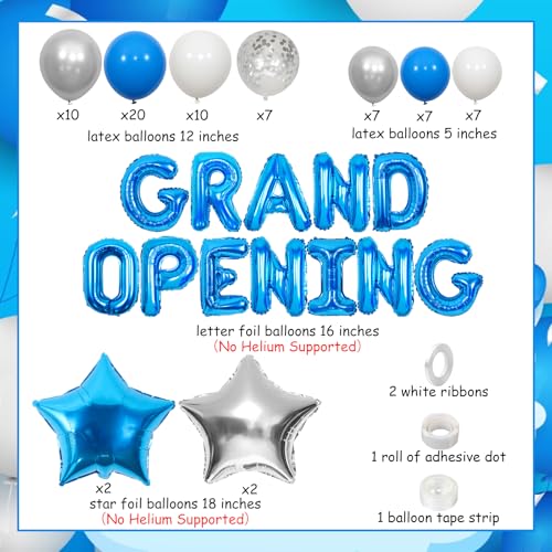 JOYMEMO Grand Opening Decorations Blue - Balloon Arch Garland Kit with Grand Opening Banner, Star Balloons for New Busines...