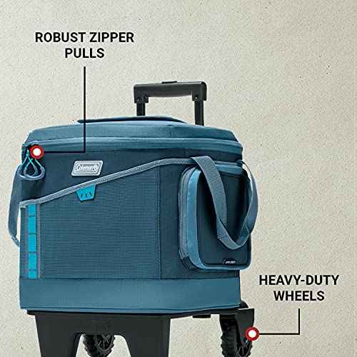 Coleman Sportflex 42-Can Wheeled Soft Cooler, Leakproof Cooler with Heavy-Duty Wheels & Expandable Pockets, Keeps Contents Cold up to 34 Hours