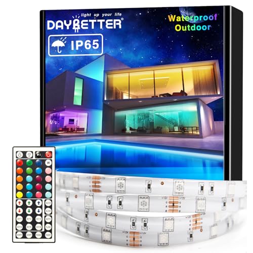DAYBETTER Waterproof Led Lights for Bedroom, 32.8ft (2 Rolls of 16.4ft) Led Strip Lights, 300 LEDs Color Changing RGB 44 K...
