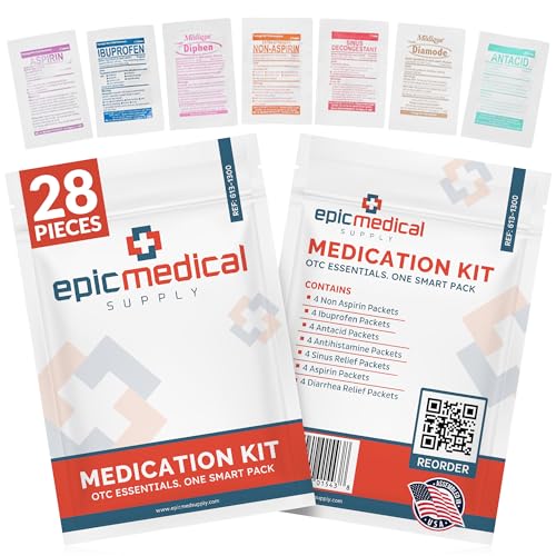 Epic Medical Supply First Aid Kit Medication Refill – 28-Count Unit Dose Packets – Emergency Medicine Kit Pills for 1st Ai...