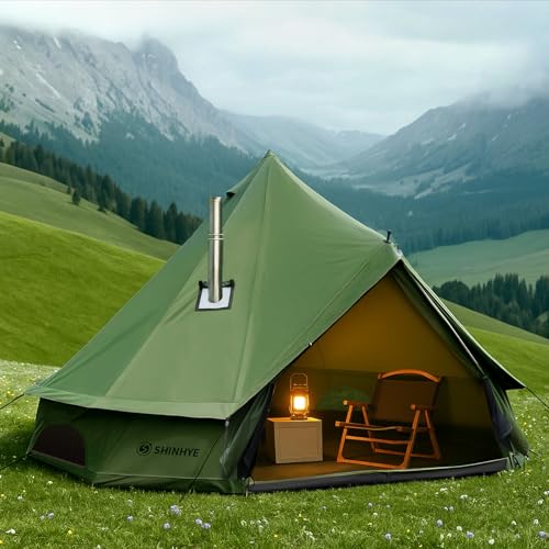 Canvas Bell Yurt Tent with Stove Jack, Waterproof Luxury 4 Season Tents for Family Outdoor Camping 100% Cotton Green Glamp...