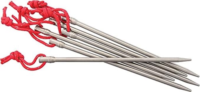 Vargo Titanium Nail Peg with Reflective Cord (6 Pack) | Camping Tent Stakes 0.6 Ounces (14 Grams) 6” L x 0.2” D (152 x 5m...