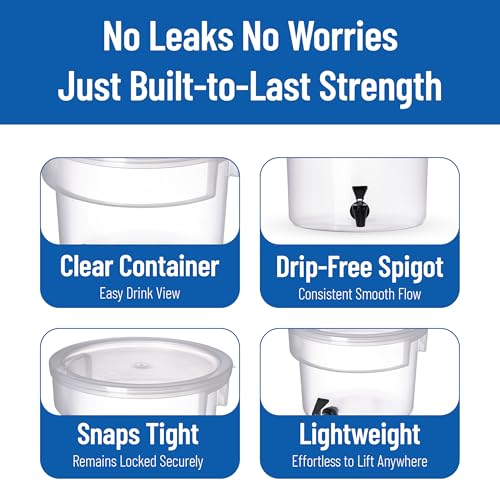 Carlisle FoodService Products Round Beverage Dispenser Drink Dispenser with Spigot for Catering, Plastic, 3 Gallons, Clear