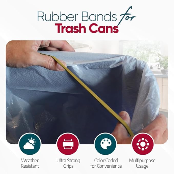 Rubber Bands 55 Gallon Trash Cans - Garbage Bag Holder - Heavy Duty - Pack of 6