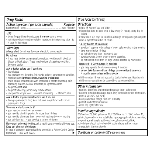 Prevacid 24HR Lansoprazole Capsules, 15 mg Acid Reducer, Delayed-Release PPI for Frequent Heartburn Relief, 42 Count