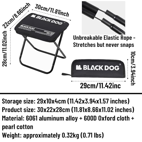 windhike Blackdog 11in Ultralight Camping Folding Stool - 0.7lb Compact Camping Chair, 265lb Capacity Aluminum Alloy X-Fra...