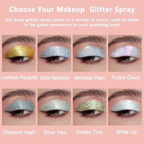 Boko Body Glitter Spray, Holographic Silver Glitter Spray for Body Face Hair Nail Clothes, Hair Glitter Body Shimmer Powde...
