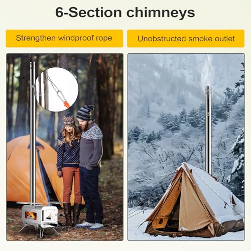 KUNGKA Tent Stove, 7.3ft height Portable Wood Burning Stove, Small Stainless Steel Hot Tent Stove with 6 Chimney Pipes for...