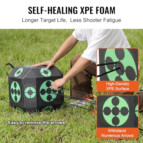 VEVOR15 x15 All-Side Shotting Archery Arrow Target, Outdoor Portable Archery Target with Carry Handle, Easy Arrow Removal, Great Visibility, Lightweight, Easy to Transport, Black