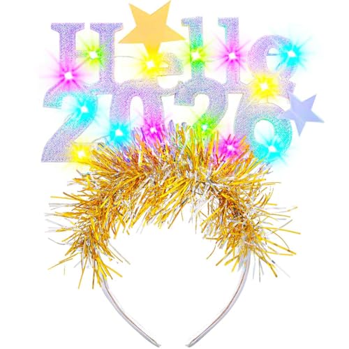 Zoestar Light Up 2026 Headband LED New Year Headbands Glow NYE Party Hair Accessories for Women (1 Silver)