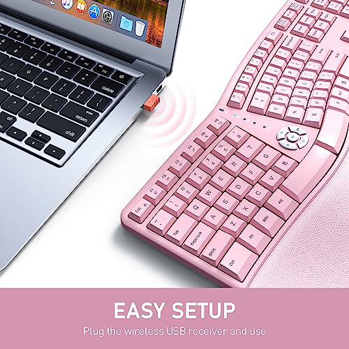 MEETION Ergonomic Keyboard Wireless, Split Curved Keyboard with Cushioned Wrist Palm Rest, Natural Typing Full Size with U...