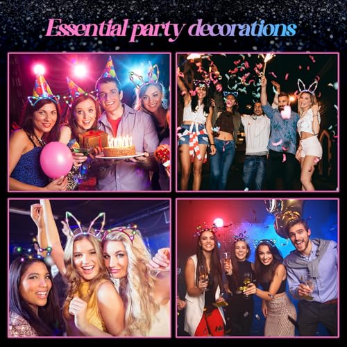 Xinnun 64 Pieces Light up Cat Ears Headband Bunny LED Glow in Dark Cat Animals Ears Hairband Party Supplies for Birthday F...