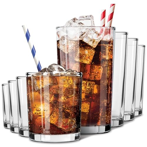 Clear Plastic Drinking Glasses (8 Piece) Shatter Proof Acrylic Drinkware Cup Set 12 & 16oz Combo Pack For Home, Outdoors R...
