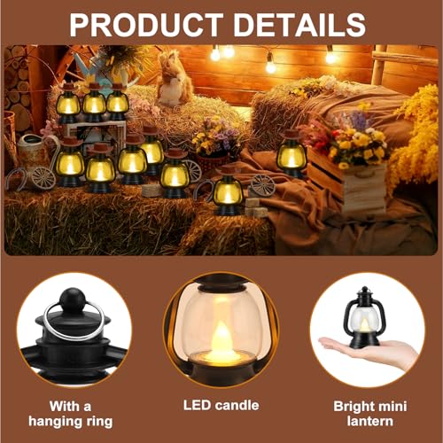 50 PCS Western Theme Party Centerpiece - Cowboy Decor with Mini Hay Bales, Cowboy Hat, Black Lantern, Horseshoe Wagon Whee...