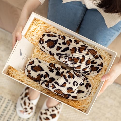 GOEWY Slippers for Women Memory Foam House Bedroom Corduroy Crossbands Open Toe Slides Sandals Shoes Comfy Trendy Gift for...