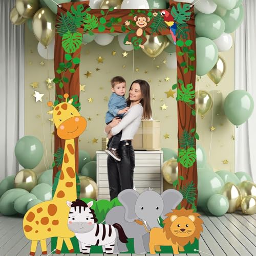 Jungle Party Decorations Jungle Animals Photo Booth Props Safari Animals Hanging Banner Safari Picture Frame Wild Animal P...
