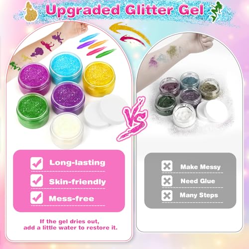 Dreamon Temporary Glitter Tattoo Kit for Kids with 6 Colors No-mess Glitter Gel, 325 Unique Stencils - Adult & Kids Body A...