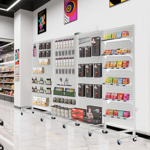 NectaCol Metal Pegboard Display Stand with Base Plate, Two Separately Pegboard Panels, 2'x 5' Standing Pegboard Display wi...