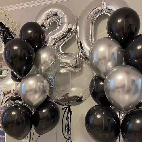 Black and Silver Balloons, 67pcs 12 Inch Metallic Chrome Silver and Black Balloons for Birthday, Baby Shower, Wedding, and...