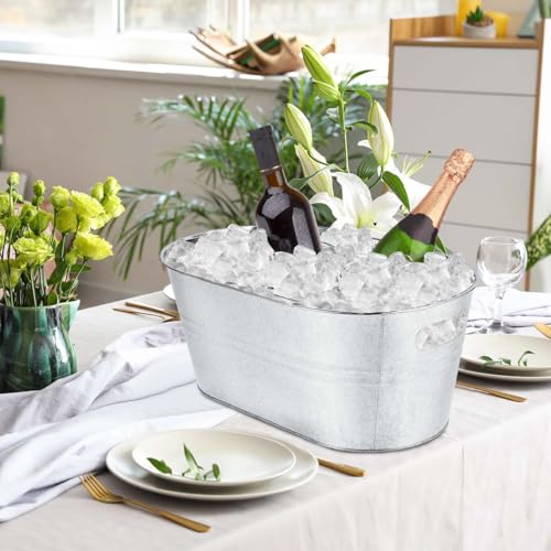 OBTANIM 4 Pack 4 Gallon Galvanized Ice Buckets Metal Champagne Drink Cooler Storage Ice Tub with Carry Handles for Beer Co...