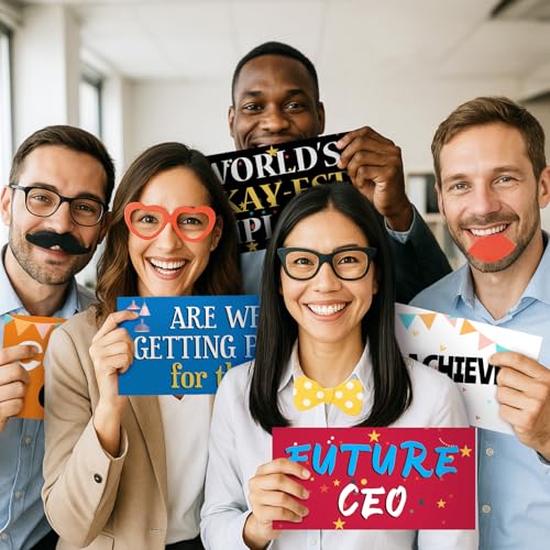 24 Designs Office Party Photo Booth Props Double Sided 11x5.5 Inch Photo Booth Props Corporate Party Water Proof Funny Adu...