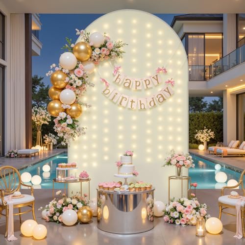 Ivory 7.2FT Arch Backdrop Cover with Lights String Wedding Arch Covers Stretchy Backdrop Party Baby Shower Bridal Shower P...