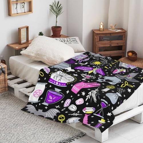 Magic Witch Witchcraft Star Skull Blanket, Soft Blankets Flannel Bed Throw Cozy Lightweight Plush Gifts for Women Men Boys...