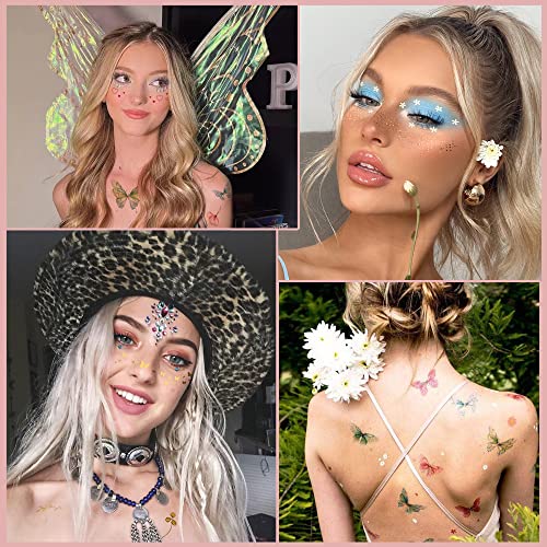 DIVAWOO 32 Sheets Face Temporary Tattoo, 20 sheets Glitter Metallic Freckle Tattoos, 12 PCS Butterflies Fake Tattoos Stick...