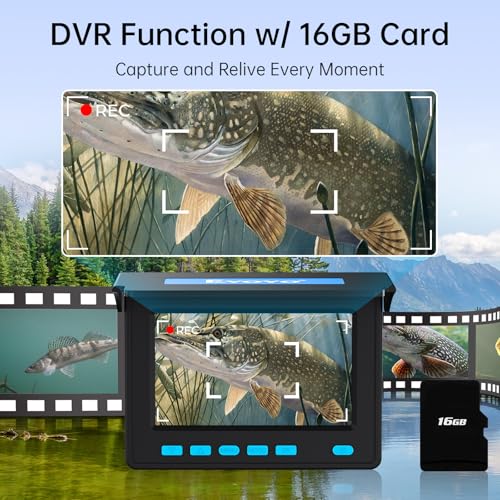 Eyoyo Underwater Fishing Camera, 4.3 Inch Fishing Camera DVR, Portable Fish Finder, 8-Hour Battery, Infrared Lights, Tempe...