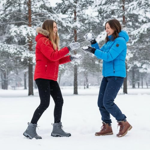 Aomigoct Winter Snow Boots for Women: Warm Fur Lined Waterproof Leather Ankle Booties for Outdoor Non Slip