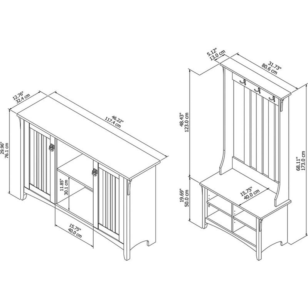 Bush Furniture Salinas Entryway Storage Set with Hall Tree, Shoe Bench and Accent Cabinet in Cape Cod Gray