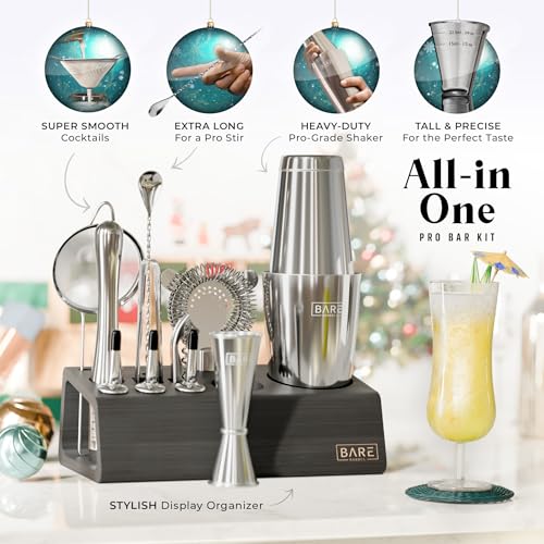 BARE BARREL® Mixology Bartender Kit Bar Set | 14-Piece Cocktail Shaker Set | Martini Barware Mixing Tools for Home Bartend...