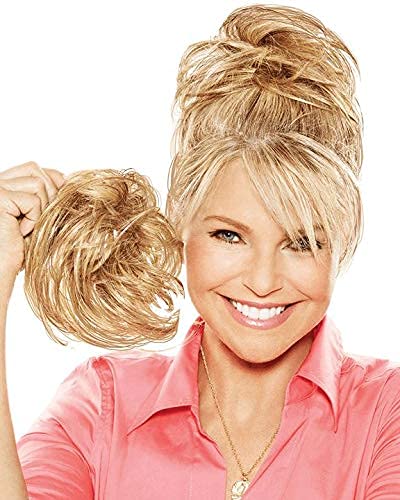 Natural Tone Hair Wrap - Christie Brinkley 6 Overall Length Heat Friendly Textured Hairpiece Fun Bun Chignon (HT2 Almost Black)