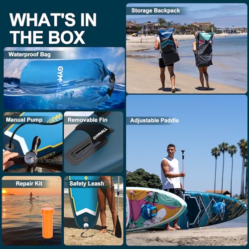 GYMMALL Paddle Board, Inflatable Stand Up SUP Paddle Boards for Adults & Youths of All Skill Levels, Wide & Non-Slip Deck ...