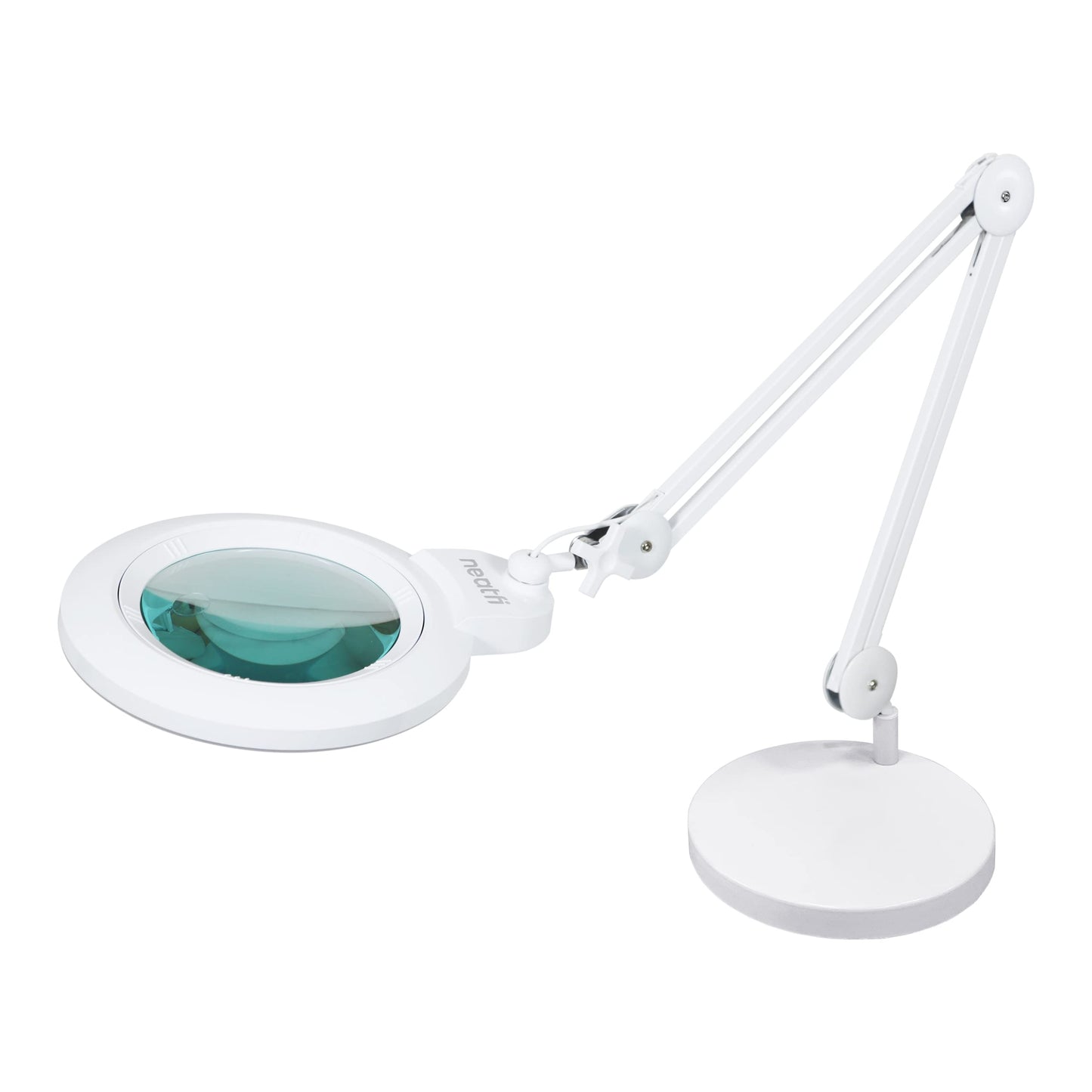 Neatfi XL Bifocal LED Magnifying Lamp, 7-Inch Acrylic Lens, 5D/20D Magnification, Hands-Free, Dimmable, 84 SMD LED, Adjustable Arm for Crafts, Reading, Close Work (White, with Base)