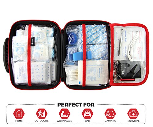 Compact First Aid Kit (228pcs) Designed for Family Emergency Care. Waterproof EVA Case and Bag is Ideal for The Car, Home,...